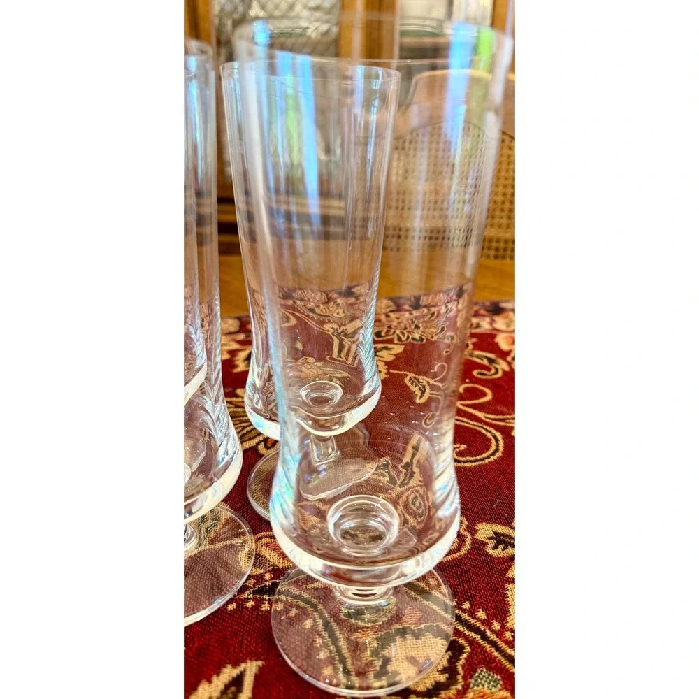 Vintage Krosno Poland Footed Glasses Set – 7.5 Clear Stem Modernist Tumblers‎